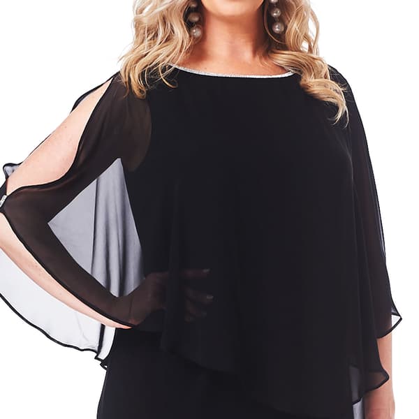 Womens MSK Solid Chiffon Capelet Rhinestone Cross Back Dress