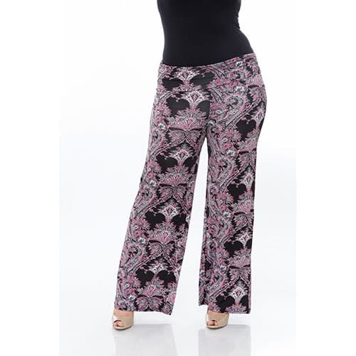 Plus Size White Mark Printed Palazzo Pants - Black/Fuchsia - image 
