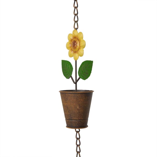 Alpine Metal Hanging Sunflower Pot Chain Rain Catcher