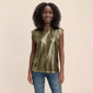 Womens Nicole Miller Cap Sleeve Solid Gold Foil Blouse - image 1
