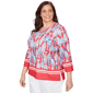Plus Size Alfred Dunner Port Side 3/4 Sleeve Mosaic Fish Blouse - image 2