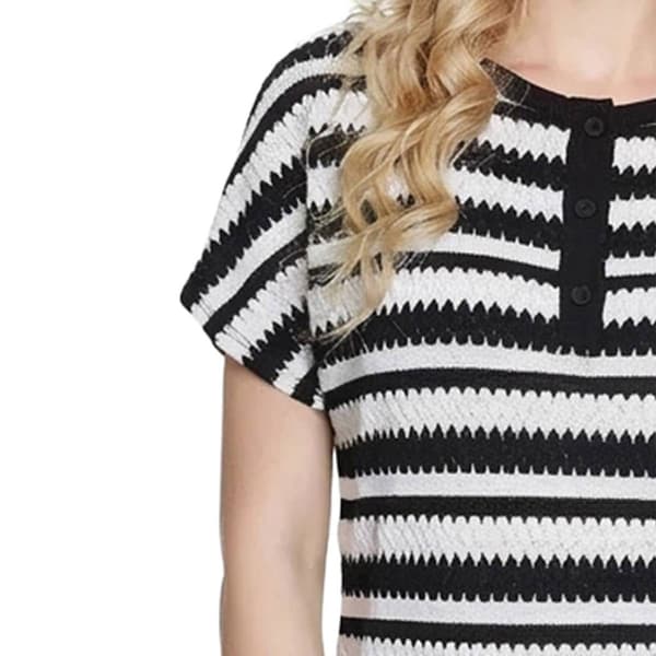Petite NY Collection Short Sleeve Stripe Textured Sweater