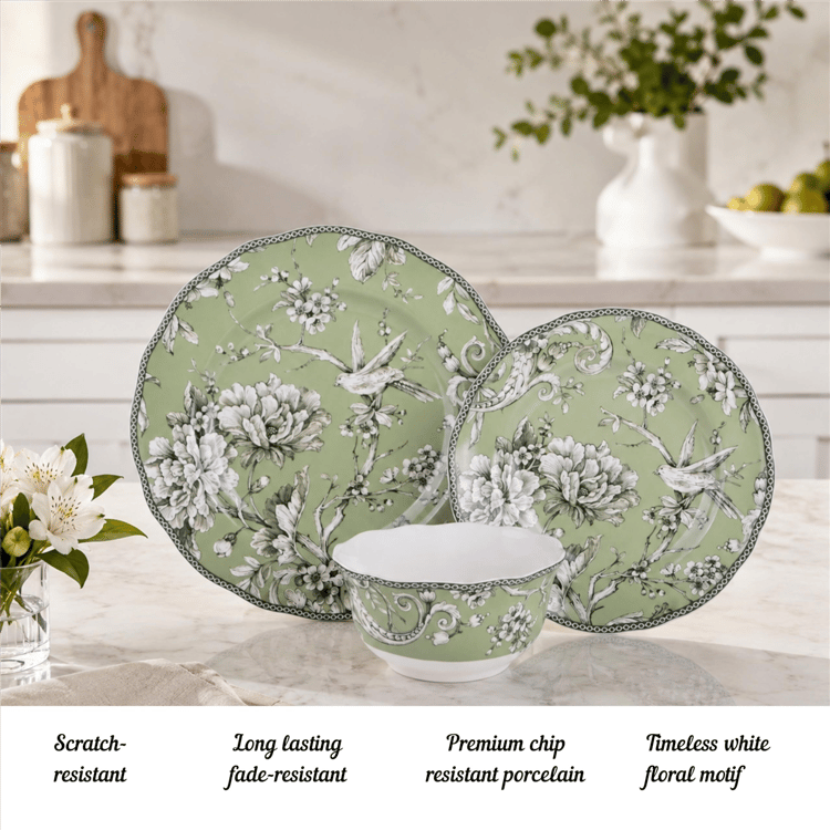 222 Fifth Adelaide Green Porcelain 12pc. Dinnerware Set