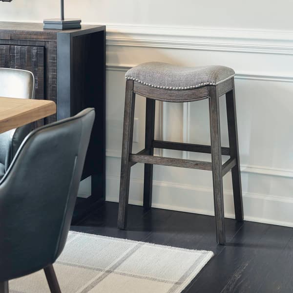 New Ridge Home Goods Sadie Weathered Wood Bar-Height Barstool