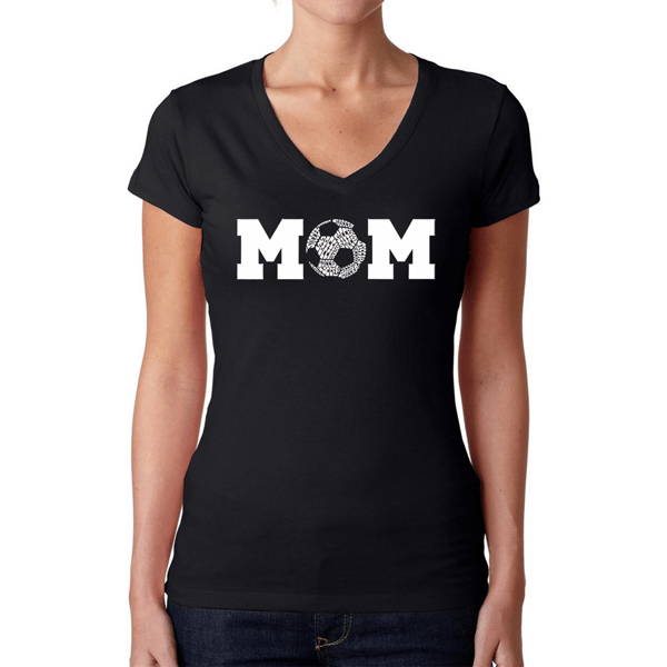 Womens LA Pop Art Soccer Mom - Word Art V-Neck T-Shirt