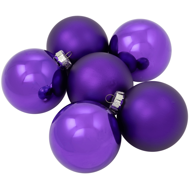 Northlight 6ct. Purple 2-Finish Glass Ball Christmas Ornaments