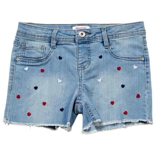 Girls (7-12) Squeeze Americana Hearts Fray Denim Shorts