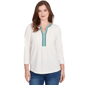 Petite Ruby Rd. Fall Flair Embellished Textured Split Neck Top - image 1