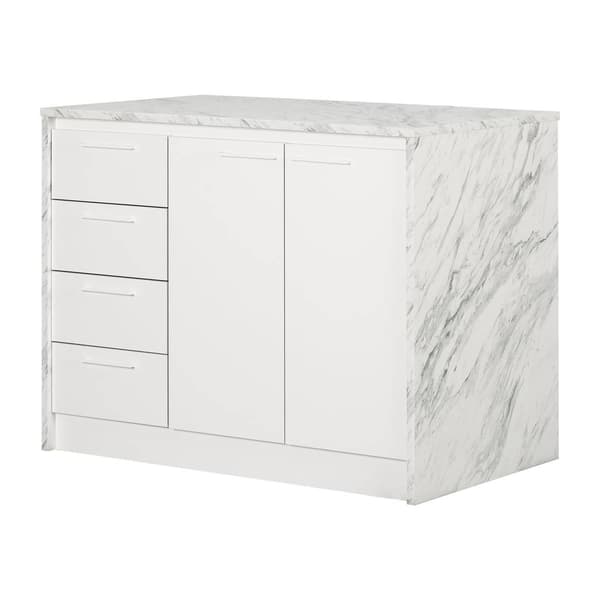 South Shore Myro Faux White Marble Kitchen Island - image 