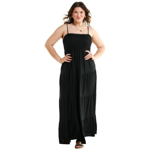 Juniors Plus Derek Heart Brushed Jersey Empire Lace Maxi Dress