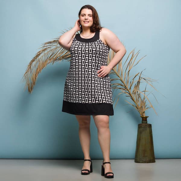 Plus Size 24/7 Comfort Apparel Black & White Sleeveless Dress