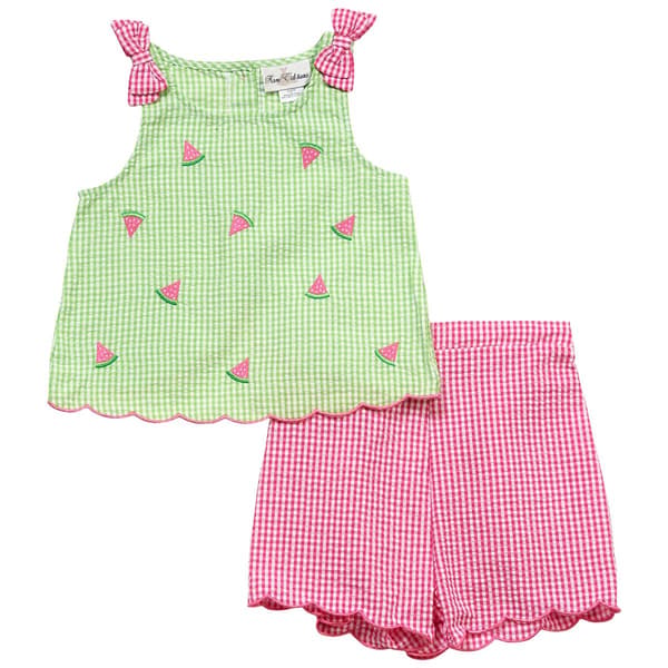 Girls (4-6x) Rare Editions Seersucker Watermelon Short Set - image 