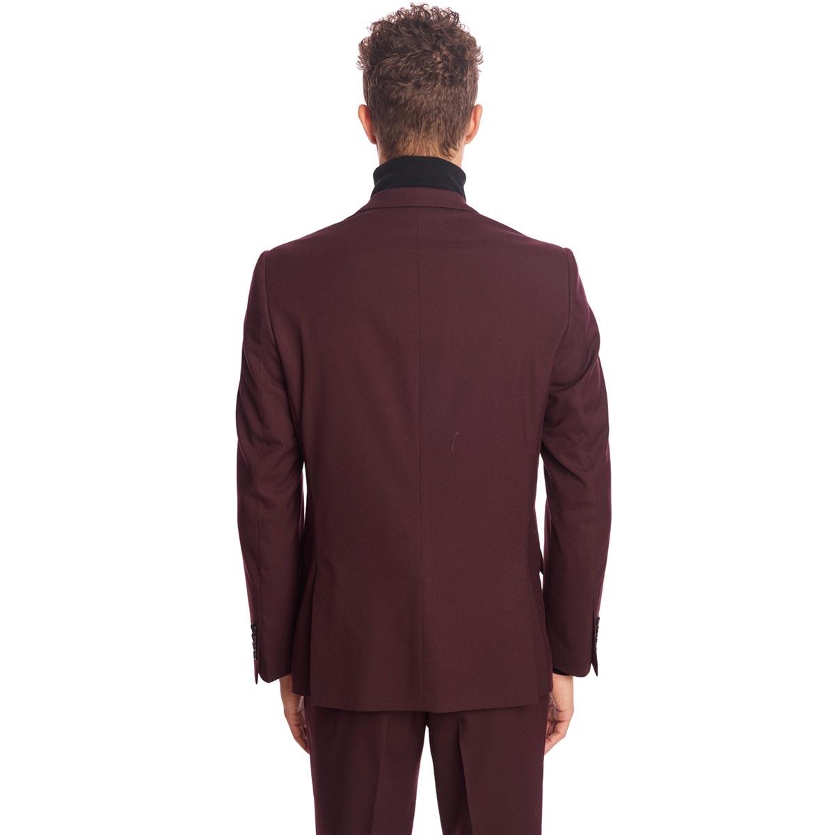 Mens Paisley & Gray Solid Notch Suit Jacket - Burgundy Wine