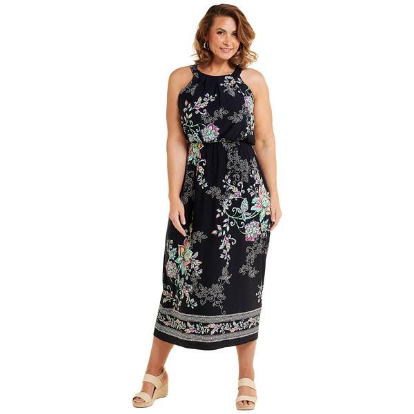 Plus Size Robbie Bee Sleeveless Halter Neck Floral Blouson Dress - image 
