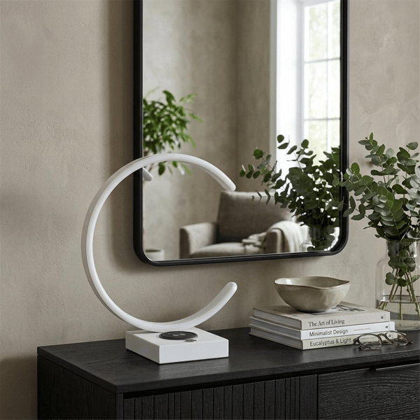 HomeRoots 14in. White Table Lamp with USB Wireless Charger