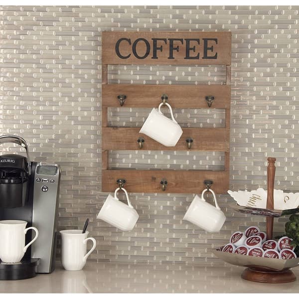 9th & Pike&#174; Wood Coffee Wall Storage Shelf with Iron Hooks