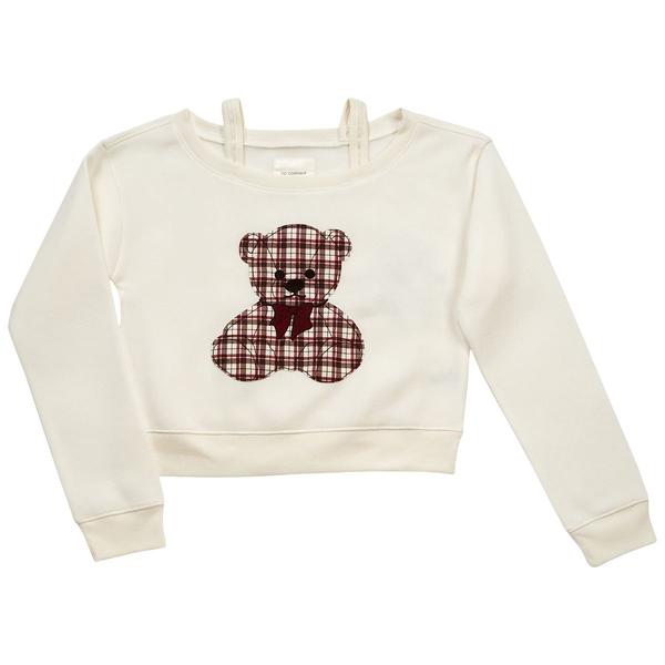 Girls (7-16) No Comment Plaid Teddy Bear Off The Shoulder Sweater