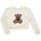 Girls (7-16) No Comment Plaid Teddy Bear Off The Shoulder Sweater - image 2