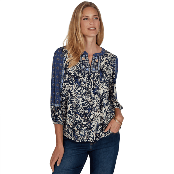 Petite Ruby Rd. English Countryside 3/4 Sleeve Foliage Blouse