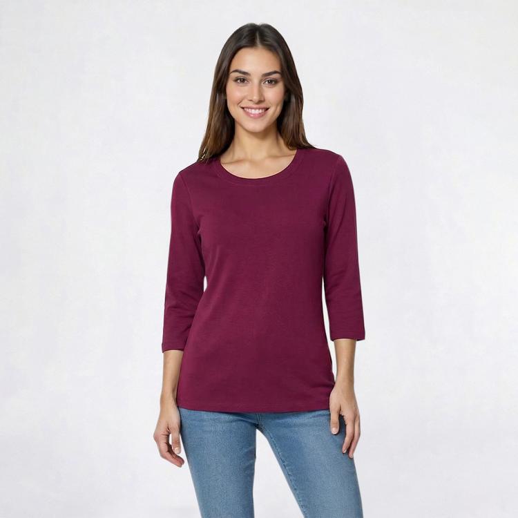 Womens Hasting & Smith 3/4 Sleeve Solid Round Neck Tee