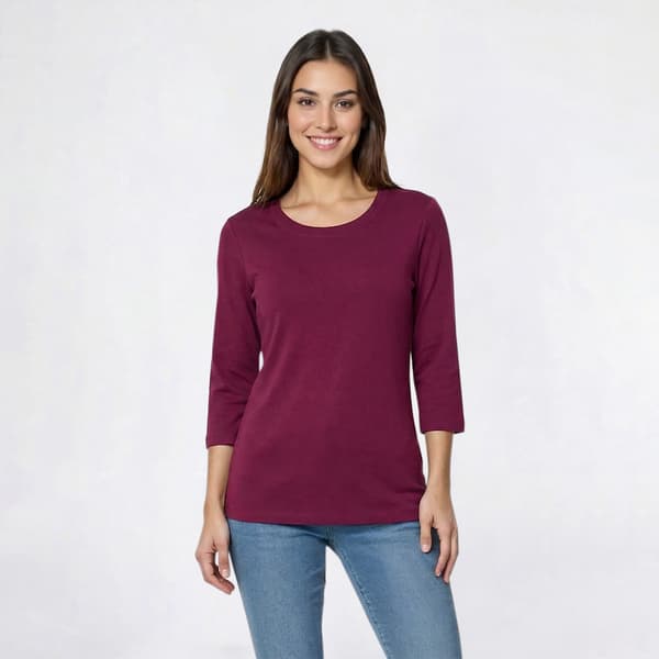 Womens Hasting & Smith 3/4 Sleeve Solid Round Neck Tee