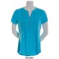 Womens Notations Short Sleeve Solid Texture Jacquard Pleat Henley - image 4