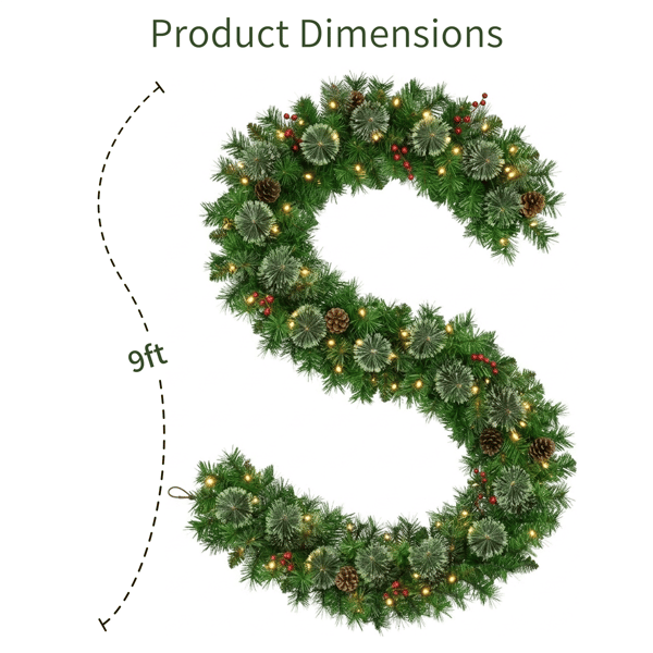 Puleo International 9ft. LED Warm White Artificial Pine Garland