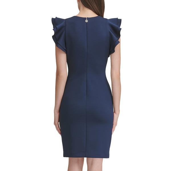 Womens Tommy Hilfiger Ruffle Sleeve Crepe Sheath Dress