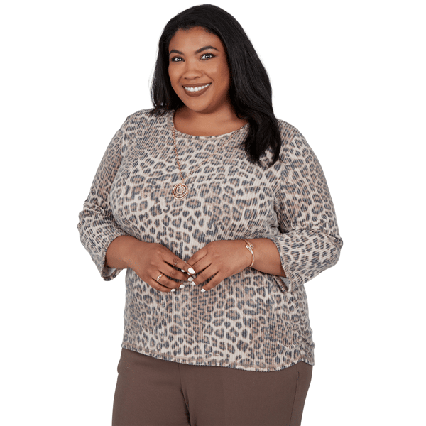 Plus Size Alfred Dunner Luxe Be A Lady Ribbed Leopard Blouse