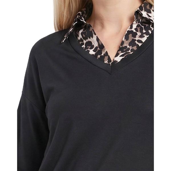 Womens NY Collection Long Sleeve Two in One Leopard Sweater