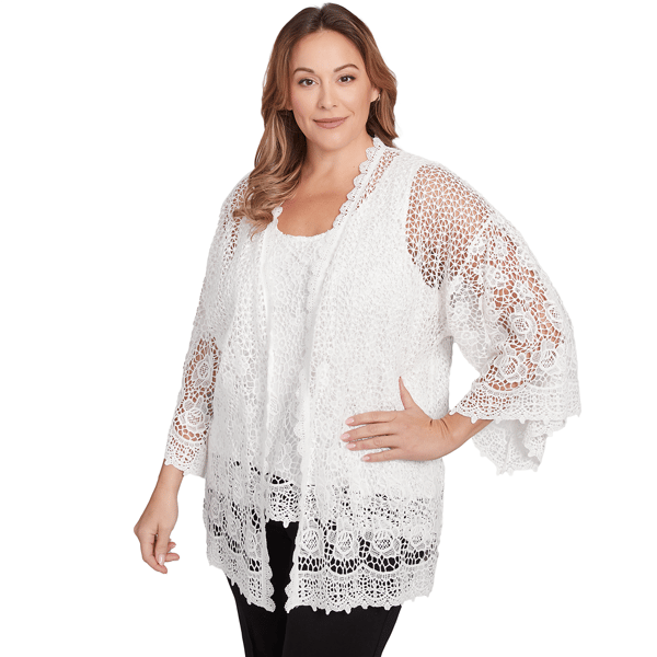 Plus Size Skye&#8217;s the Limit Quiet Wave Bell Sleeve Lace Cardigan