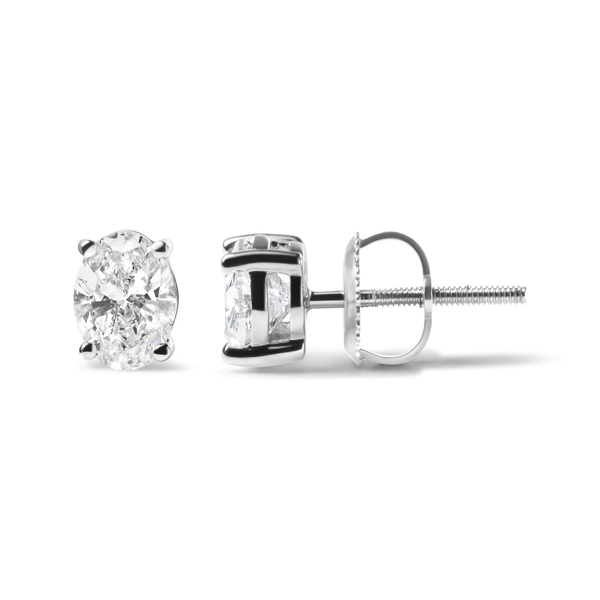 Haus of Brilliance White Gold Oval Lab Grown Diamond Stud Earrin