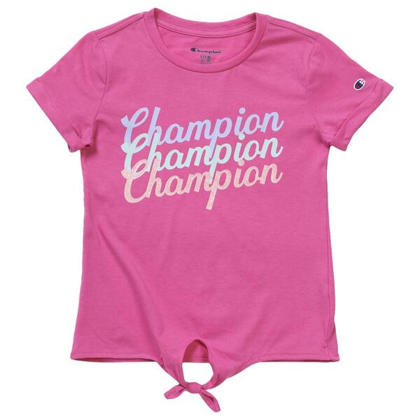 Girls (7-16) Champion(R) Glitter Text Tie Front Graphic Tee - image 