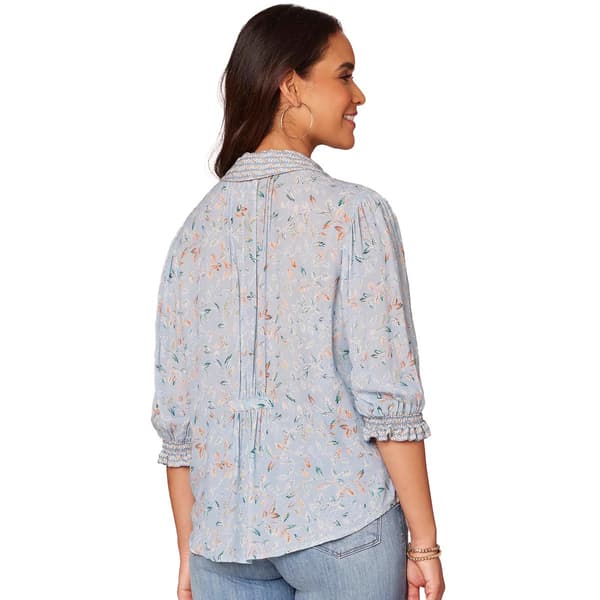 Womens Democracy Pintuck Woven Floral Button Front Blouse