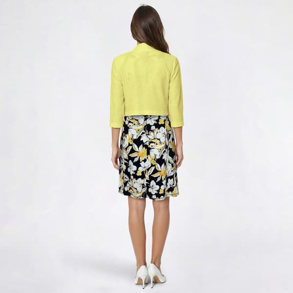 Plus Size Perceptions 3/4 Sleeve Texture Floral Jacket Dress