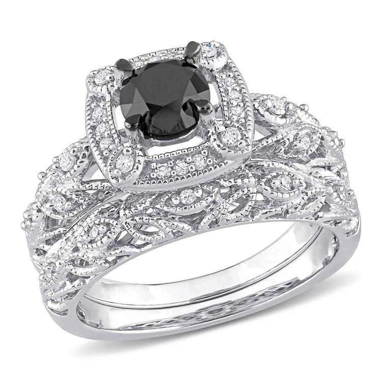 Radiant Rainbow(tm) Sterling Silver Diamond Bridal Ring Set