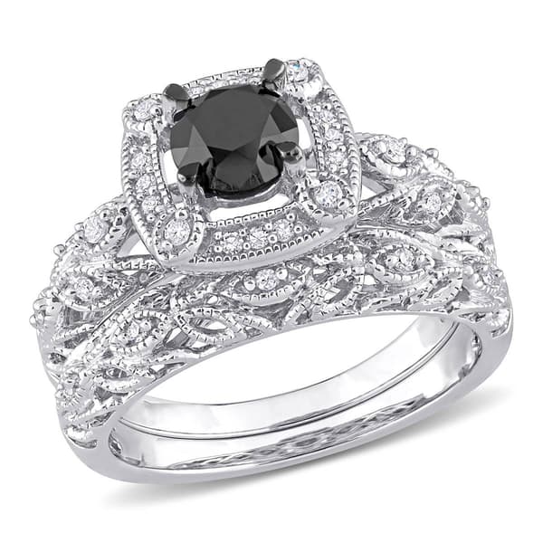 Radiant Rainbow(tm) Sterling Silver Diamond Bridal Ring Set - image 
