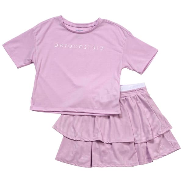 Girls (7-12) Aeropostale Short Sleeve Tee w/ Ruffled Skort - image 