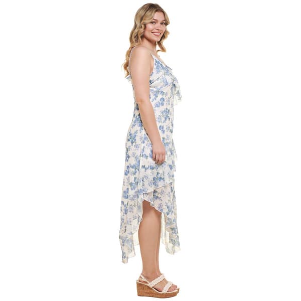Juniors No Comment Asymmetrical Floral Mesh Midi-Slip Dress
