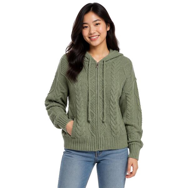 Juniors Pink Rose Matte Chenille Cable Zip Front Hoodie - image 