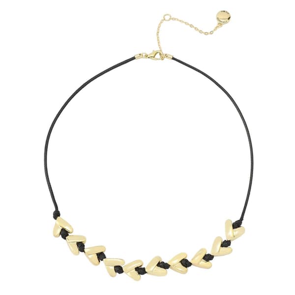 Steve Madden Gold-Tone Heart & Black Cord Bib Necklace - image 