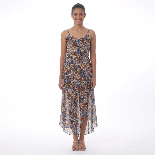 Juniors A. Byer Floral Asymmetrical Ruffle Side Slit Midi Dress - image 