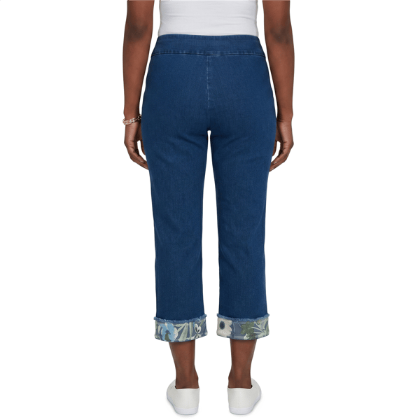 Petite Alfred Dunner Indigo Girls Floral Hem Pull On Jeans