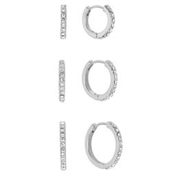 Athra Fine 3pr. Silver Plated CZ Huggie Hoop Earrings Set