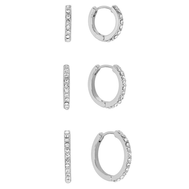 Athra Fine 3pr. Silver Plated CZ Huggie Hoop Earrings Set