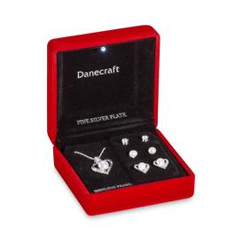 Danecraft Open Heart w/ Pearl Center Pendant & 3pc. Earrings Set