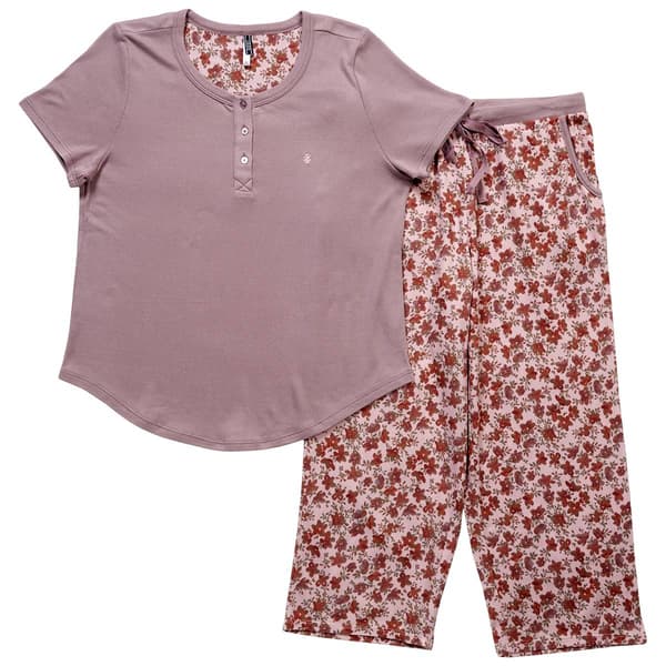 Petite IZOD&#40;R&#41; Solid Tee & Frosted Blooms Capris Pajama Set - image 