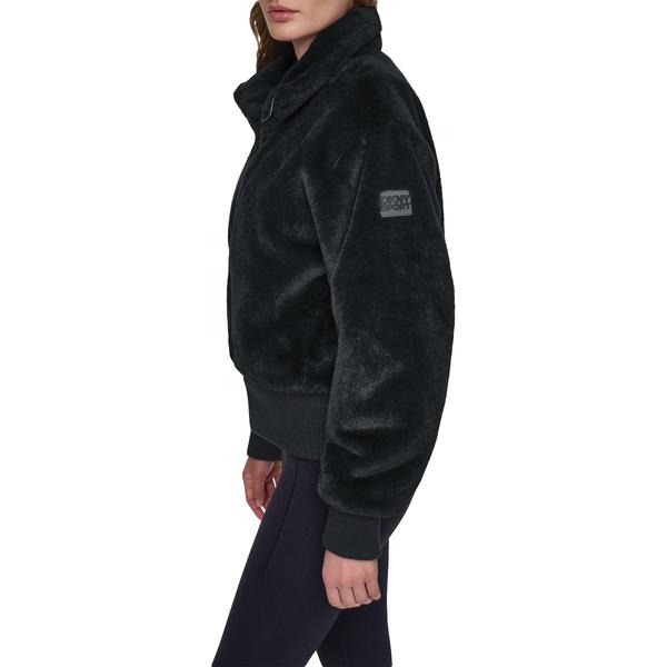 Womens DKNY Sport Mock Neck Faux Fur Bomber Jacket