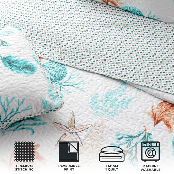 FreshFolds 3pc. Coastal Shell Themed Bedspread Quilt Set