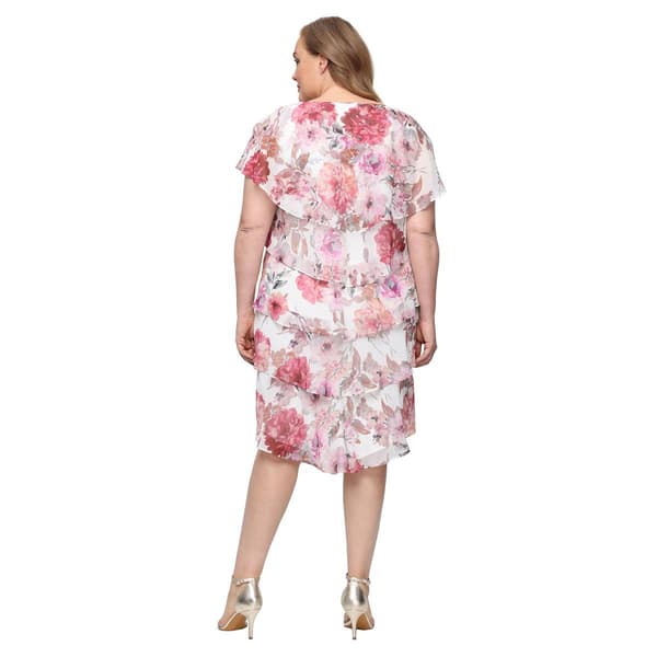 Plus Size SLNY Short Sleeve Floral Tiered Chiffon A-Line Dress